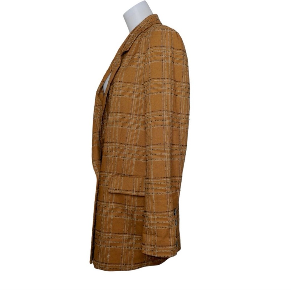 Free people plaid‎ linen Up Town Girl rust Brown Plaid Jacket blazer size large - Picture 6 of 11